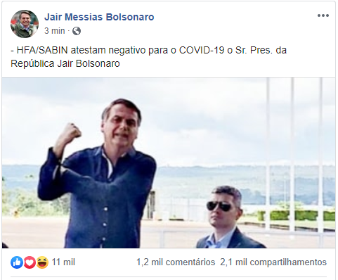 Bolsonaro não está com coronavírus