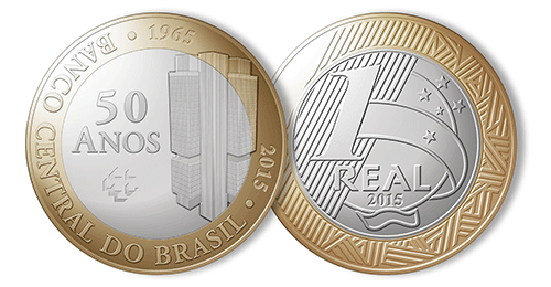 Moeda 1 real para homenagear os 50 anos do Banco Central do Brasil