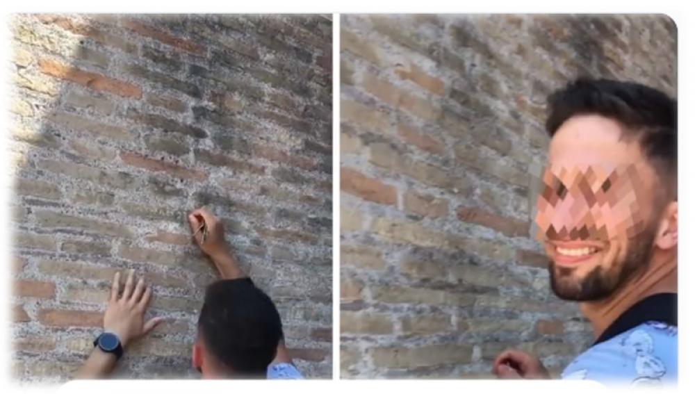 A man decides to cross the Colosseum, is caught, and punished by hurting his pocket